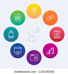 Modern, simple vector icon set on colorful circle backgrounds with laundry, washer, hyperlink, celsius, household, style, scale, office, link, meteorology, , paper, element, network, blank, reel icons