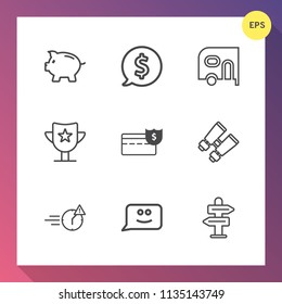 Modern, simple vector icon set on gradient background with sale, win, face, spy, vehicle, man, cash, way, circle, price, night, direction, bank, tag, pig, finance, award, office, search, prize icons