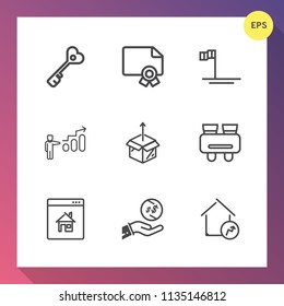 Modern, simple vector icon set on gradient background with graduation, dollar, house, sea of cortes, blue, ocean, finance, progress, money, cardboard, beach, real, growth, estate, mexico, new icons