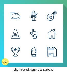 Modern, simple vector icon set on gradient background with sign, architecture, traffic, hand, landscape, direction, instrument, way, environment, finger, gesture, transport, house, right, nature icons