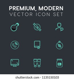 Modern, simple vector icon set on dark grey background with compass, circle, tooth, display, vision, laboratory, book, lab, library, label, optical, science, account, east, decorative, medical icons