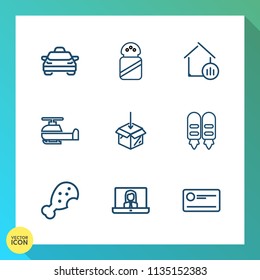Modern, simple vector icon set on gradient background with transport, spice, sea, call, taxi, aviation, chicken, food, technology, meal, communication, car, upload, internet, estate, growth, cab icons