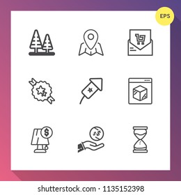 Modern, simple vector icon set on gradient background with electricity, decorative, festival, holiday, online, travel, sand, investment, pin, event, internet, forest, retail, finance, ribbon icons