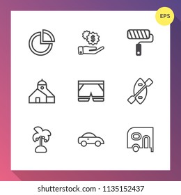 Modern, simple vector icon set on gradient background with template, taxi, paddle, nature, brush, cash, transport, business, wealth, diagram, leaf, graph, water, construction, oar, money, tool icons