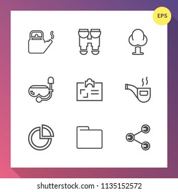 Modern, simple vector icon set on gradient background with pot, summer, mask, tree, equipment, office, teapot, travel, tea, vintage, tobacco, retro, business, blank, kettle, graph, vision, drink icons