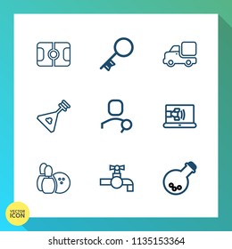 Modern, simple vector icon set on gradient background with folk, technology, field, lock, grass, sink, equipment, bathroom, sign, faucet, truck, bowling, stadium, white, string, search, ball icons