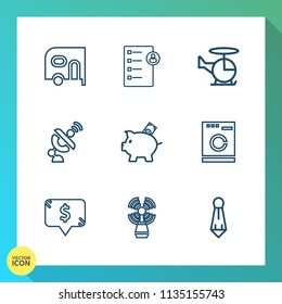 Modern, simple vector icon set on gradient background with aircraft, human, business, space, transportation, machine, seamark, coin, white, communication, global, interview, transport, document icons