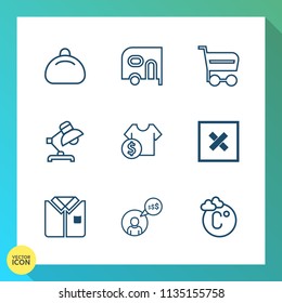 Modern, simple vector icon set on gradient background with accessory, home, cargo, interior, bag, transport, sale, fahrenheit, shop, leather, price, supermarket, computer, closed, transportation icons