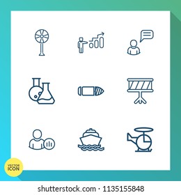 Modern, simple vector icon set on gradient background with aircraft, profile, object, internet, transportation, boat, development, cooler, chat, horizontal, transport, instrument, music, cool icons