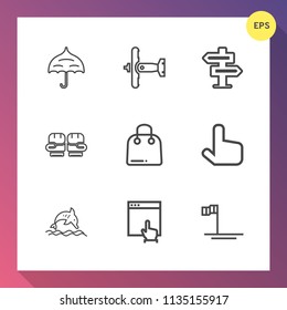 Modern, simple vector icon set on gradient background with baja, open, plane, ocean, paper, door, weather, competition, sport, nature, protection, war, season, aircraft, military, object, blue icons