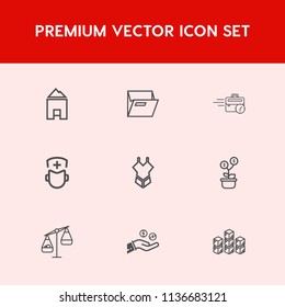 Modern, simple vector icon set on red background with open, computer, object, house, scale, blank, fashion, empty, graphic, late, industrial, weight, paper, warehouse, home, measurement, tree icons