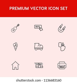 Modern, simple vector icon set on red background with sound, leisure, pole, train, food, house, architecture, building, sky, lighter, internet, sign, estate, sweet, orchestra, transportation icons