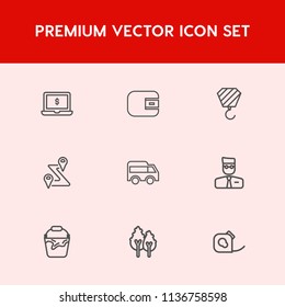 Modern, simple vector icon set on red background with forest, dollar, road, friction, screen, technology, laptop, pay, location, left, environment, payment, direction, route, landscape, business icons