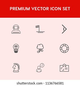 Modern, simple vector icon set on red background with spaceman, internet, mexico, science, sea of cortes, baja, horse, id, button, arrow, ring, blue, astronomy, strategy, cloud, communication icons