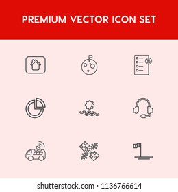 Modern, simple vector icon set on red background with astronaut, crater, flag, pie, house, chart, presentation, morning, science, microphone, ocean, sunrise, mexico, job, navigation, nature, new icons