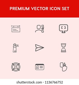 Modern, simple vector icon set on red background with lighthouse, template, target, management, customer, message, marketing, board, business, concept, poster, office, sea, pc, web, sign, id icons
