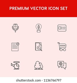 Modern, simple vector icon set on red background with transport, karaoke, lock, house, success, communication, studio, mobile, environment, sing, aircraft, shop, security, market, estate, song icons