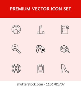 Modern, simple vector icon set on red background with house, style, checklist, science, spaceship, label, trend, tooth, badge, medical, sign, technology, aerial, account, delivery, control, web icons