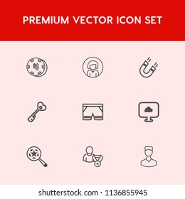 Modern, simple vector icon set on red background with south, woman, risk, portrait, security, game, lady, business, girl, magnetic, chance, wear, beauty, leisure, fashion, young, human, profile icons