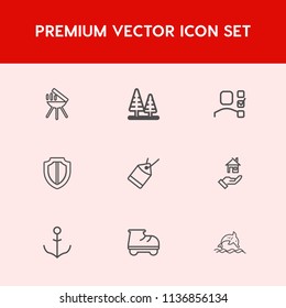 Modern, simple vector icon set on red background with protect, sale, rent, fire, home, tree, hot, plan, animal, environment, paper, personal, wheel, security, ocean, ship, tag, wildlife, task icons