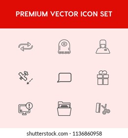 Modern, simple vector icon set on red background with present, desktop, aircraft, substitute, office, white, package, professional, person, paper, airplane, uniform, folder, warning, speech, box icons