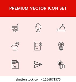 Modern, simple vector icon set on red background with electricity, business, bulb, map, blue, wood, sky, trunk, underwater, sea, electric, message, sport, navigation, job, forest, summer, route icons