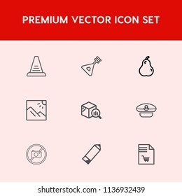 Modern, simple vector icon set on red background with construction, stair, ladder, music, climb, hat, step, shopping, finance, fresh, melody, sailor, play, staircase, food, art, business, up icons