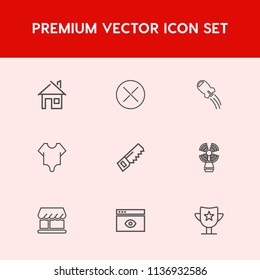 Modern, simple vector icon set on red background with model, button, bodysuit, property, saw, technology, travel, estate, reward, browser, sea, lighthouse, craft, home, hammer, modern, cute, web icons