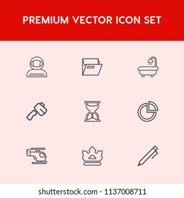 Modern, simple vector icon set on red background with chart, astronomy, air, office, modern, transport, royal, science, clock, time, universe, white, paper, crown, spacesuit, king, pen, interior icons