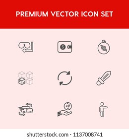 Modern, simple vector icon set on red background with blade, business, mask, compass, sport, wallet, pay, transportation, people, diving, cardboard, replacement, equipment, south, money, east icons
