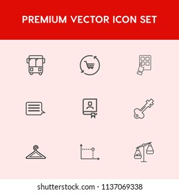 Modern, simple vector icon set on red background with road, travel, modern, vintage, trolley, transportation, address, hanger, digital, city, hand, speed, key, communication, shop, office, urban icons