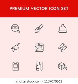 Modern, simple vector icon set on red background with finance, hand, man, care, brush, statistic, clean, white, sos, pointing, finger, direction, equipment, search, style, head, business, male icons