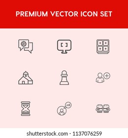 Modern, simple vector icon set on red background with business, finance, screen, timer, technology, communication, money, sport, equipment, hour, safe, bank, strategy, building, competition, web icons