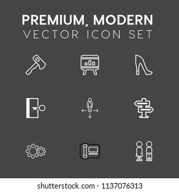 Modern, simple vector icon set on dark grey background with graph, building, work, banner, office, dont, girl, stationary, hammer, pliers, tool, door, chart, repair, axe, hanger, boy, technology icons