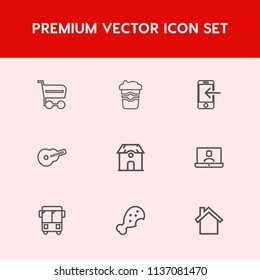 Modern, simple vector icon set on red background with store, telephone, supermarket, buy, internet, cup, phone, food, road, video, market, meal, trolley, hot, shop, cappuccino, espresso, estate icons