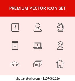 Modern, simple vector icon set on red background with business, laptop, male, human, author, social, pen, taxi, strategy, internet, chessboard, man, finance, car, transportation, old, screen icons