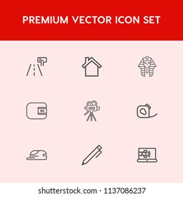Modern, simple vector icon set on red background with friction, traffic, hand, home, egyptian, tape, technology, ancient, money, smartphone, egypt, education, fashion, street, sign, white, retro icons