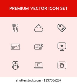Modern, simple vector icon set on red background with travel, kitchen, accessory, meal, fashion, home, sale, object, estate, hospital, web, profile, tag, audio, label, fork, leather, sign, style icons