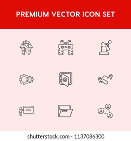 Modern, simple vector icon set on red background with ancient, map, culture, race, road, point, earth, bank, fun, destination, web, office, blank, archeology, science, pharaoh, travel, quad, atv icons