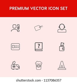 Modern, simple vector icon set on red background with notebook, office, graphic, step, center, business, team, time, service, dollar, task, cafe, sale, mug, safe, bank, ladder, safety, security icons