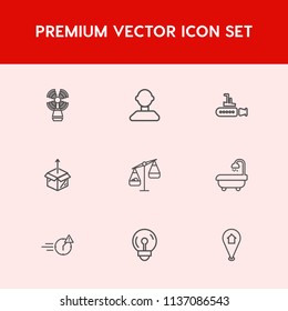 Modern, simple vector icon set on red background with pin, office, people, beacon, navigation, underwater, internet, social, map, lighthouse, ocean, white, interior, box, cardboard, seamark, man icons