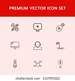 Modern, simple vector icon set on red background with science, global, location, center, system, pc, star, service, boy, space, white, map, sign, pin, music, baja, support, team, guitar, tie icons