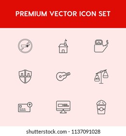 Modern, simple vector icon set on red background with tobacco, no, coffee, forbidden, musical, cash, house, window, cigarette, web, stop, warning, music, modern, water, kettle, shop, website icons