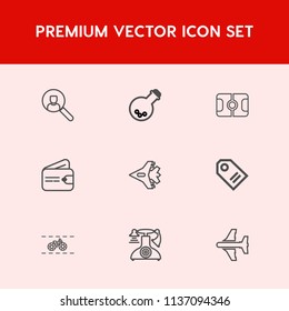 Modern, simple vector icon set on red background with technology, vintage, sale, money, bicycle, finance, medicine, stadium, screen, old, jet, wallet, telephone, lab, computer, wheel, business icons