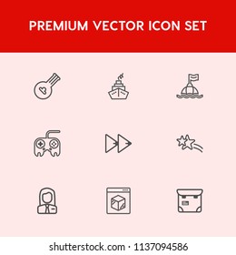 Modern, simple vector icon set on red background with phone, float, employer, melody, help, technology, folk, music, business, pretty, employee, online, art, shiny, rewind, professional, button icons