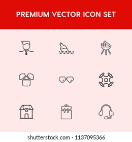 Modern, simple vector icon set on red background with person, water, building, cooking, barbecue, bbq, competition, award, bottle, control, architecture, gold, people, drink, success, trophy icons