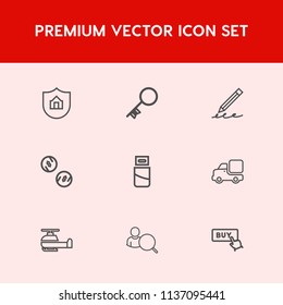 Modern, simple vector icon set on red background with helicopter, technology, aviation, cable, air, school, web, write, education, white, truck, home, plug, usb, hand, property, drawing, vehicle icons