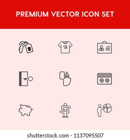 Modern, simple vector icon set on red background with way, print, poster, sound, door, security, internet, money, shirt, key, cigarette, female, meeting, finance, human, tape, music, lighter icons