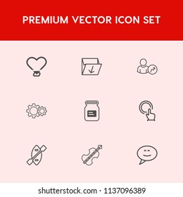 Modern, simple vector icon set on red background with web, recycle, trash, bubble, message, report, cello, chart, sound, rubbish, can, account, touch, box, heart, speech, container, garbage, tin icons