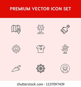 Modern, simple vector icon set on red background with way, arrow, direction, face, coconut, travel, location, typography, man, sign, helm, equipment, businessman, wheel, tree, plant, tshirt,  icons